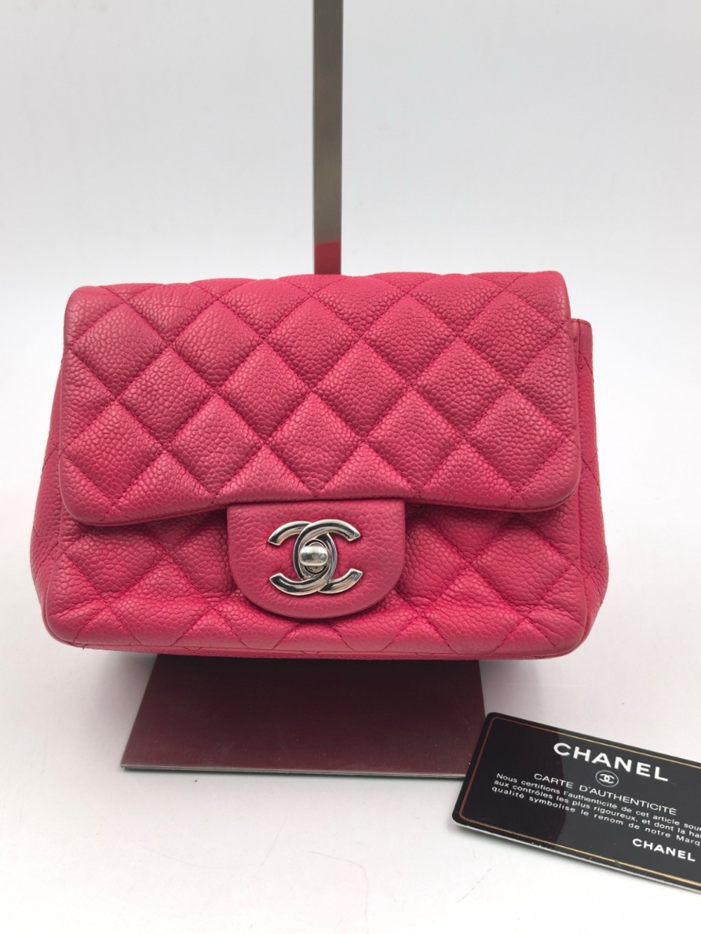 CHANEL Quilted Mini Flap Bag in Hot Pink with Silver CC